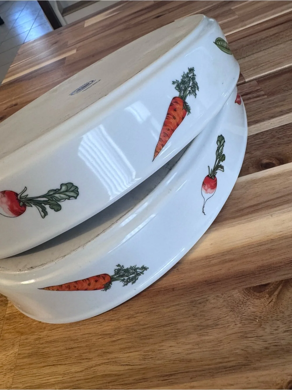 Cordon Bleu BIA - 2 Oval Ceramic Baking Dishes 12” with Red & Green Vegetable